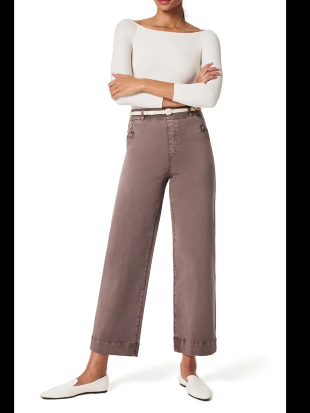 Stretch Twill Wide Leg Crop Pants in Mauve Brown sz M #EE